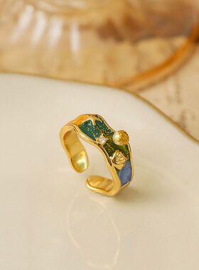 釉彩色戒指夏季海洋贝壳滴海星