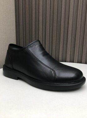 头层牛皮真皮男鞋2025冬新款加绒保暖棉鞋圆头侧拉链休闲皮鞋男士