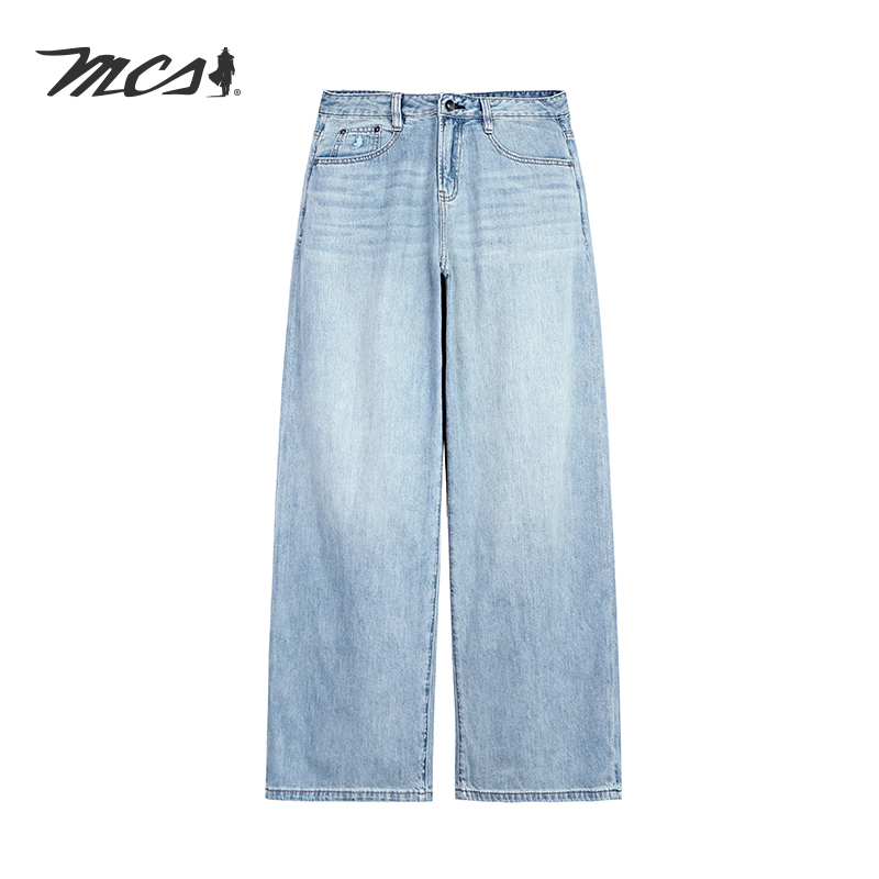 MCS女棉麻松身直筒版牛仔裤轻薄休闲复古吸湿透气长裤CS25WN117W