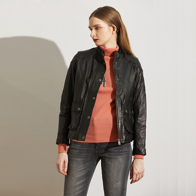 MCS休闲立领短款女士皮衣