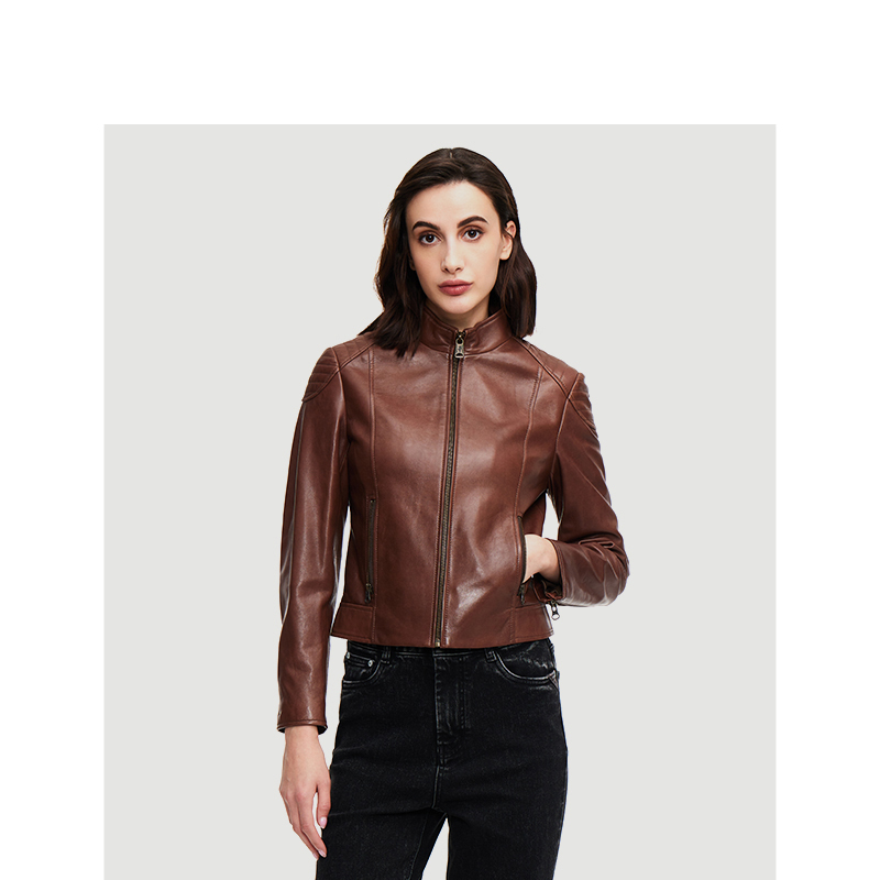 MCS官方正品修身机车立领皮衣