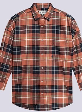 MCS松身落肩版女纯棉色织格子做旧长袖衬衣秋冬新品CW25WH013W