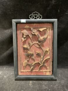 清代浮雕花鸟纹老木雕花板一块古玩古董收藏挂件装 饰中式