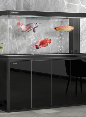 闽江鱼缸客厅家用热弯超白玻璃大型水族箱弧形底滤生态龙鱼缸新款