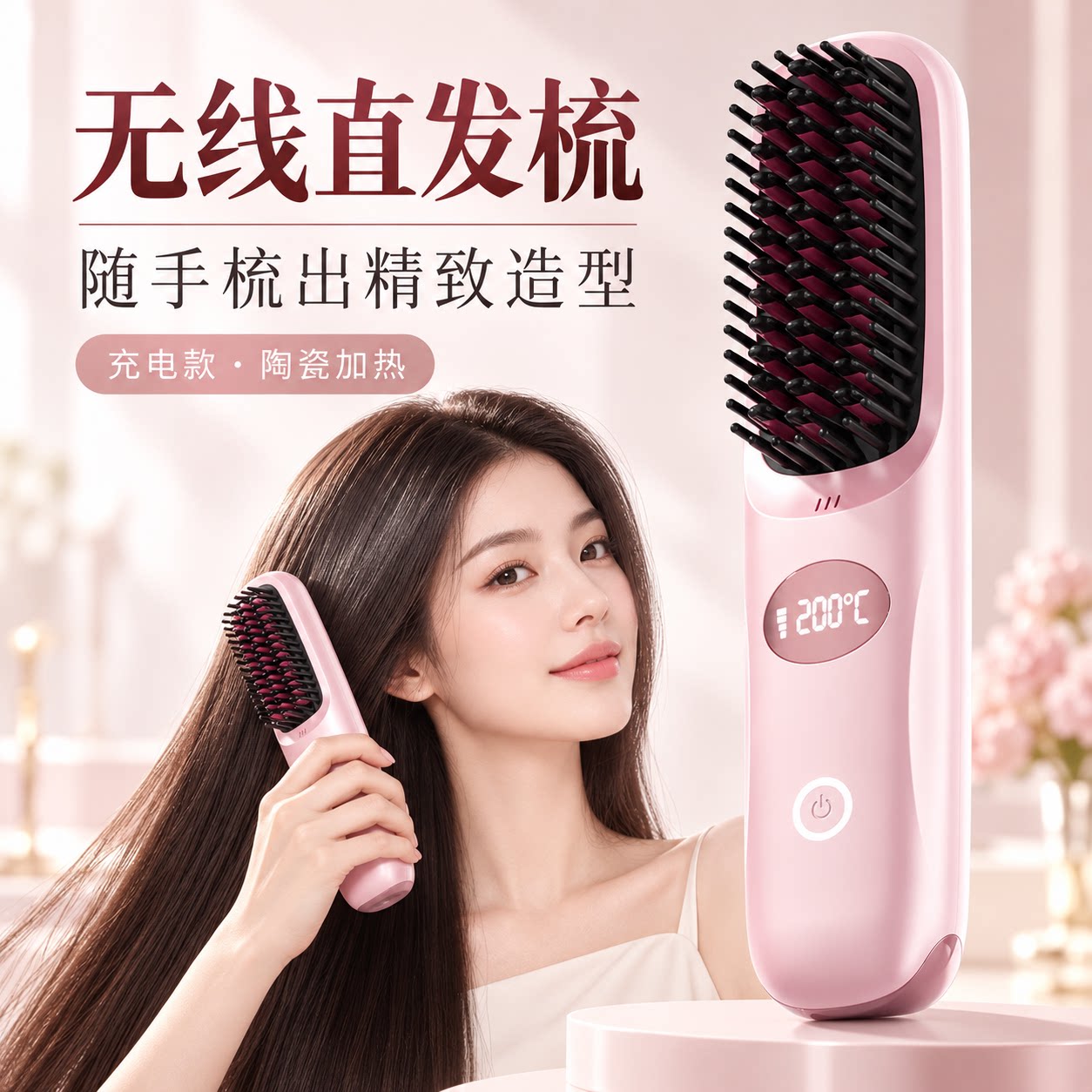 陶瓷加热无线充电不伤发卷直发器