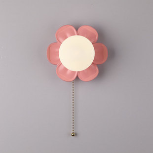 现代简约花朵壁灯拉线开关粉色儿童公主卧室书房床头背景走廊过道