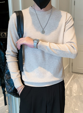 XS155小码男装秋冬纯色圆领针织衫矮个子S号XS修身毛衣简约打底衫