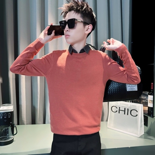 矮小个子小码男装秋冬潮流假两件衬衫领毛衣男XS码修身打底针织衫