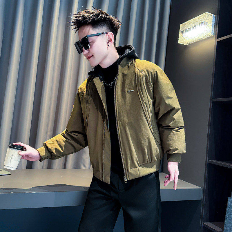 矮个子冬季加厚保暖连帽棉服男