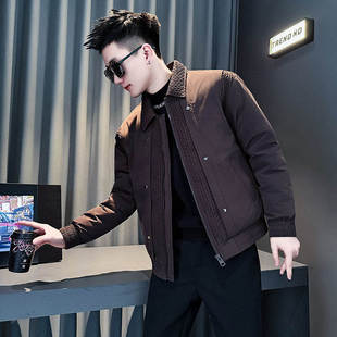 矮个子小码男装潮流翻领棉衣男冬季加厚保暖外套S号XS155修身棉服