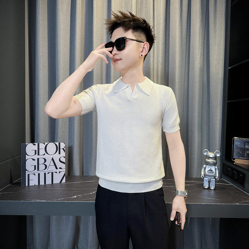 矮个子老钱风针织短袖男纯色百搭翻领T恤XS155小码POLO衫半袖打底