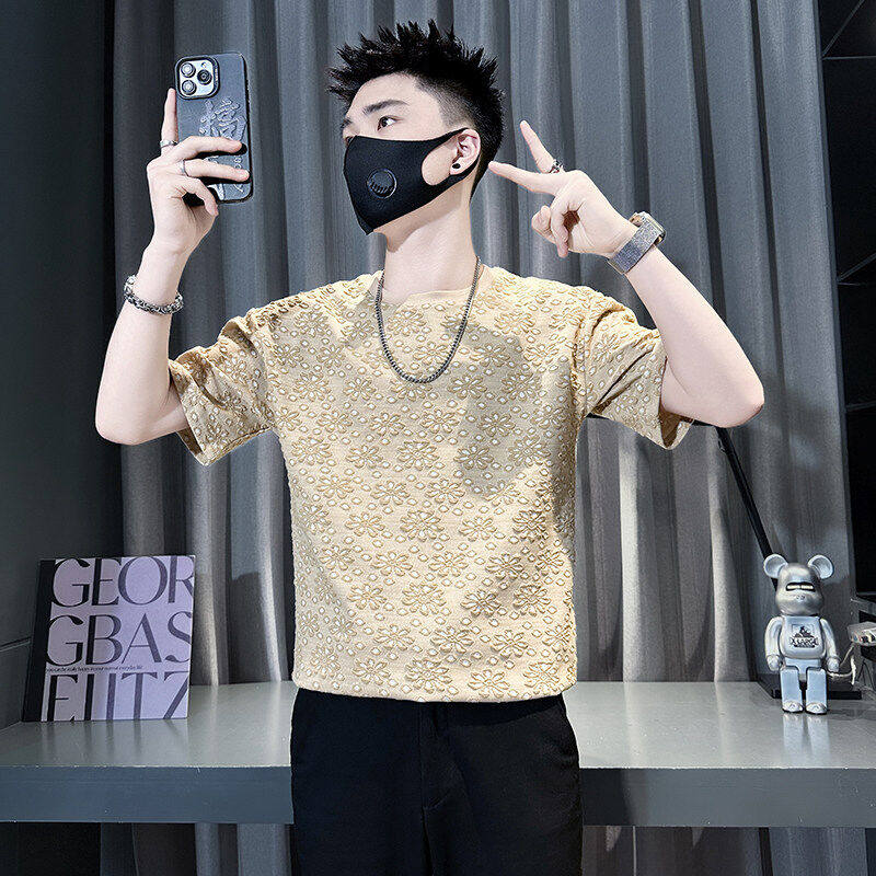 矮个子夏季高级感提花短袖t恤潮牌肌理感半截袖S号XS小码修身体恤