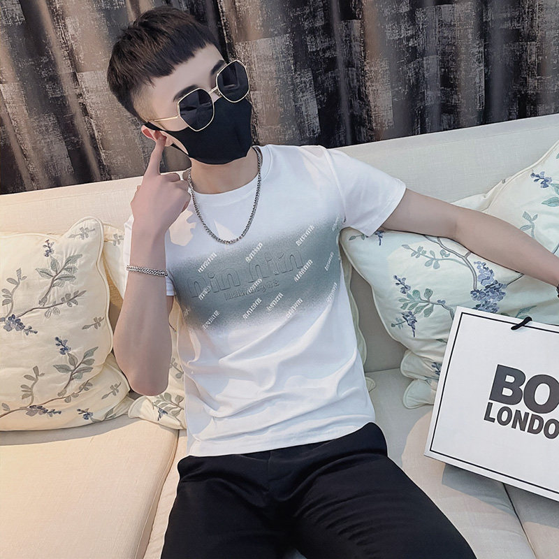 小码男装潮流刺绣印花涂鸦短袖T恤男修身XS155矮个子打底衫半截袖