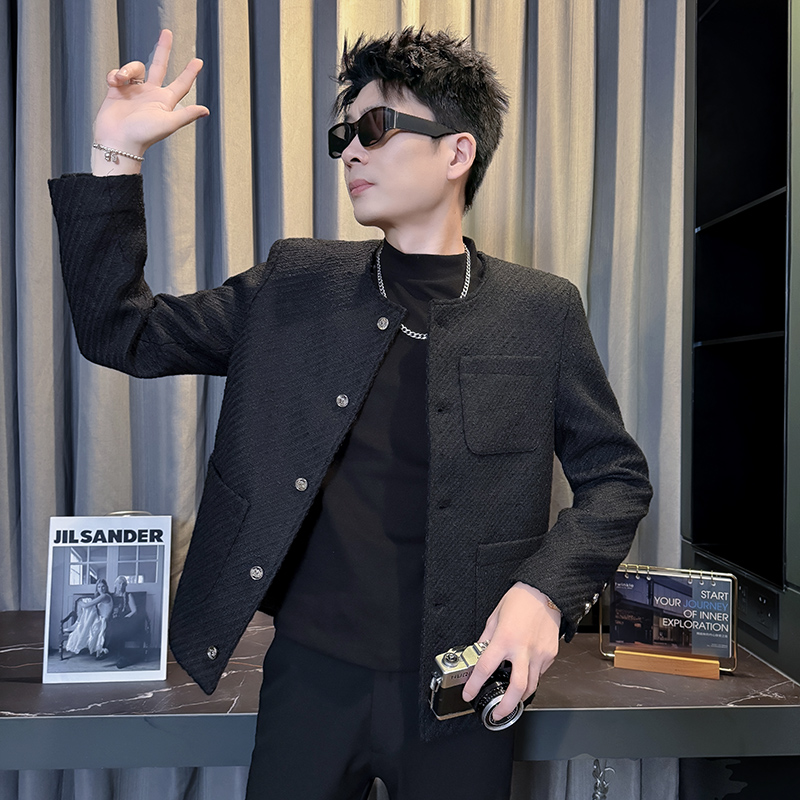 XS号小码男装修身无领夹克