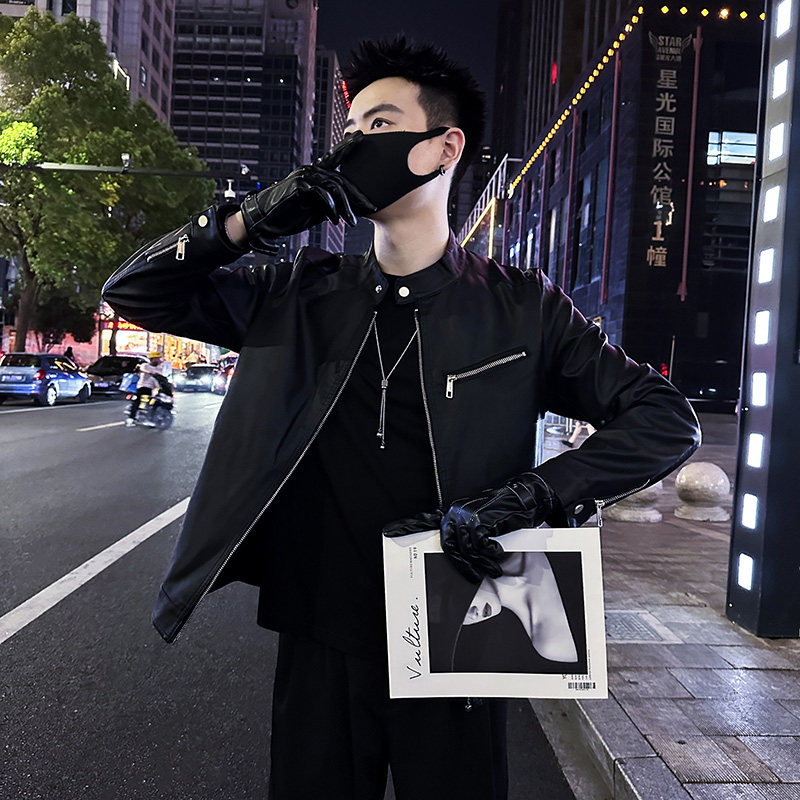 S号XS码修身立领皮衣男韩版修身潮流皮夹克155矮小个子小码PU外套