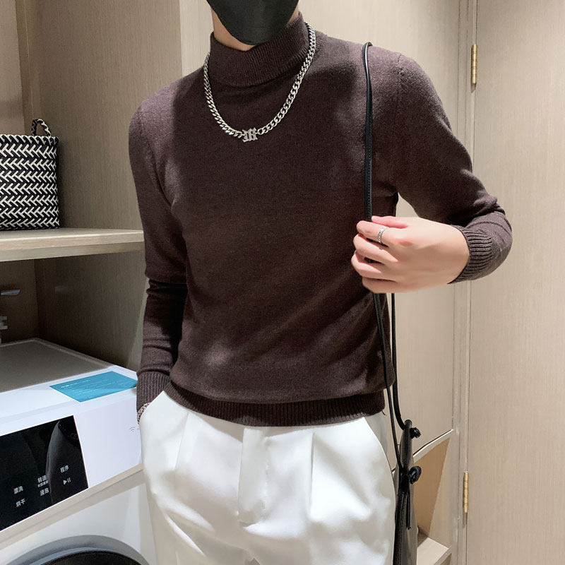 小码男装秋季纯色半高领毛衣