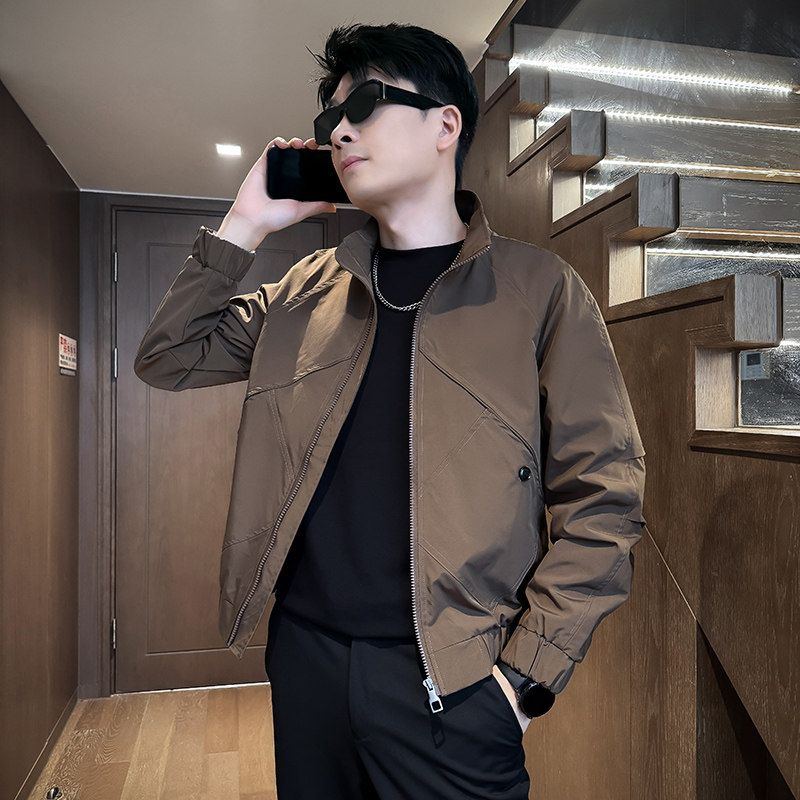 小码男装秋季拼接立领夹克