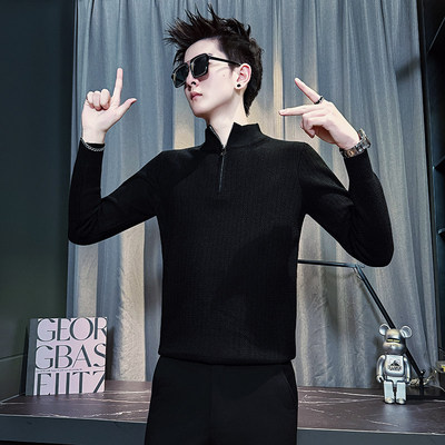 小码男装潮流半拉链立领针织毛衣