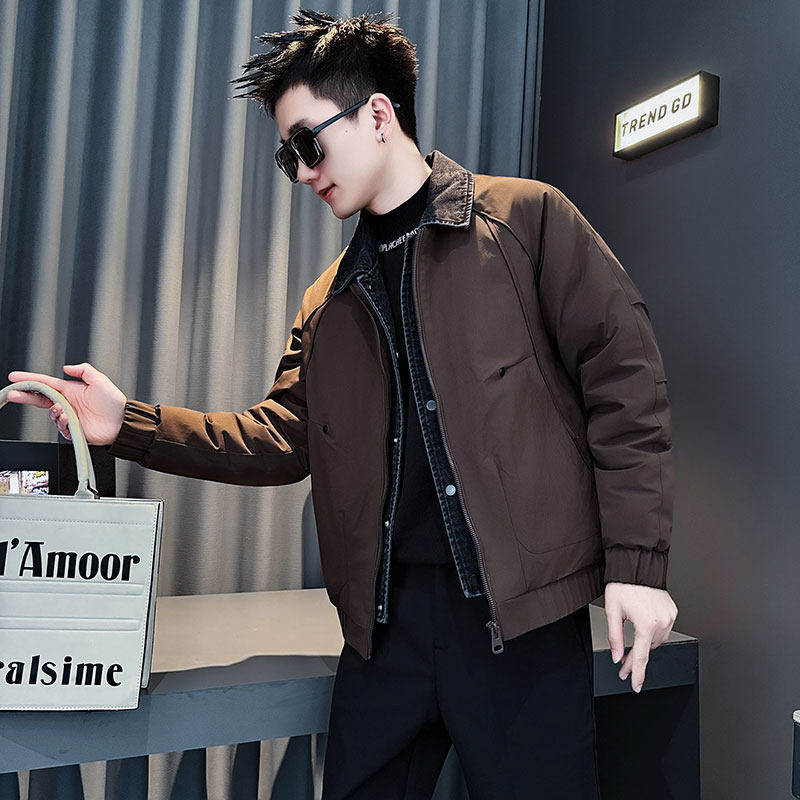 矮个子小码男假两件牛仔棉服