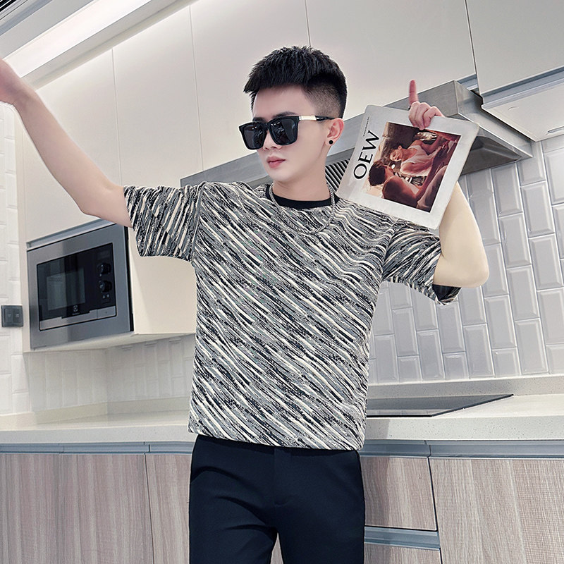 155矮个子小码男装夏季潮流潮牌圆领短袖T恤男夏季帅气百搭XS半袖