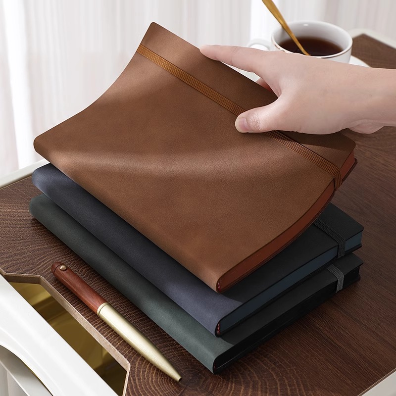 笔记本子a5高档羊巴皮商务会议记录本绑带设计软面复古刷边日记本加厚学生手账本定制logo文艺简约工作记事本