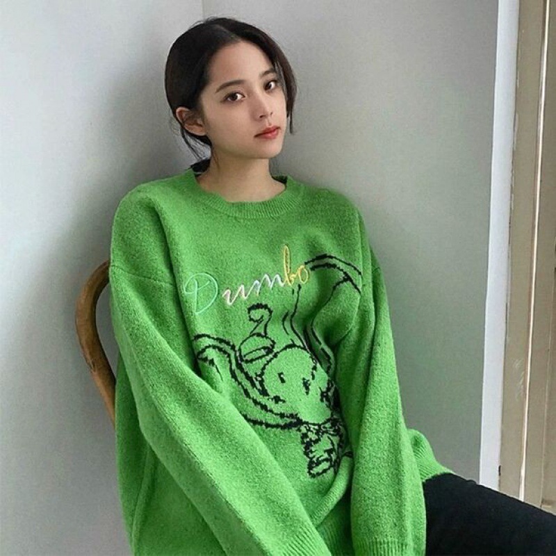 欧阳娜娜明星同款2025新款小飞象提花宽松毛衣针织衫外套情侣