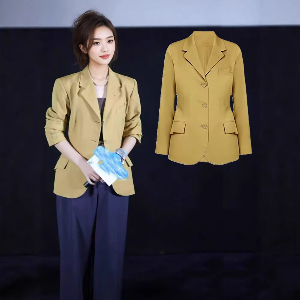 现货2026新款谭松韵同款黄色西服气质显瘦高级感小个子西装外套