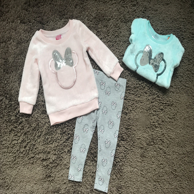 秋冬儿小童宝宝卡通米奇毛毛绒卫衣运动套装上衣纯棉长裤2件套装