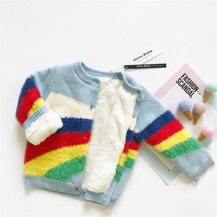 120秋冬童装毛衣儿童加绒毛衣 可爱男女童毛衣 立体彩虹小童毛衣