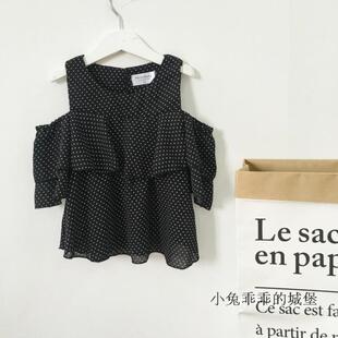 夏季童装上衣 女童漏肩上衣吊带衫 可爱宝宝公主雪纺纱衫娃娃衫