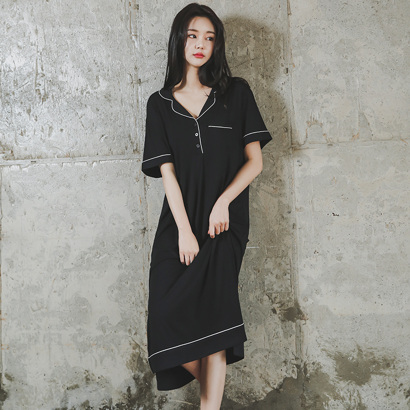 莫代尔睡裙女夏季短袖薄款性感大码长款睡衣胖MM孕妇带胸垫家居服