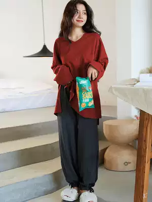 Korean version of cotton net red pajamas ladies spring and autumn winter long sleeves, large size casual home clothes set can be worn outside