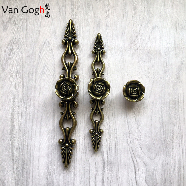 欧式青古铜玫瑰花仿古复古衣柜门抽屉把手简约家具田园做旧 拉手