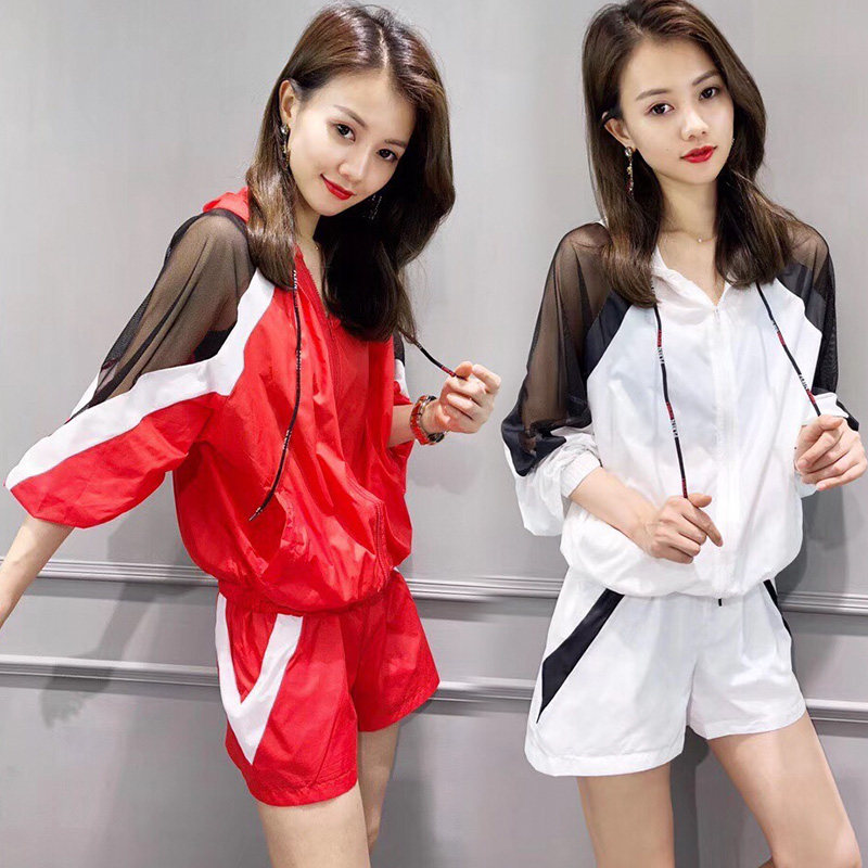 欧货2020夏季新款潮女装时尚洋气运动服休闲套装防晒衣短裤两件套