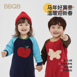 婴儿连体衣新年冬装男女宝宝爬行服摇粒绒哈衣拉链长爬加厚拜年服