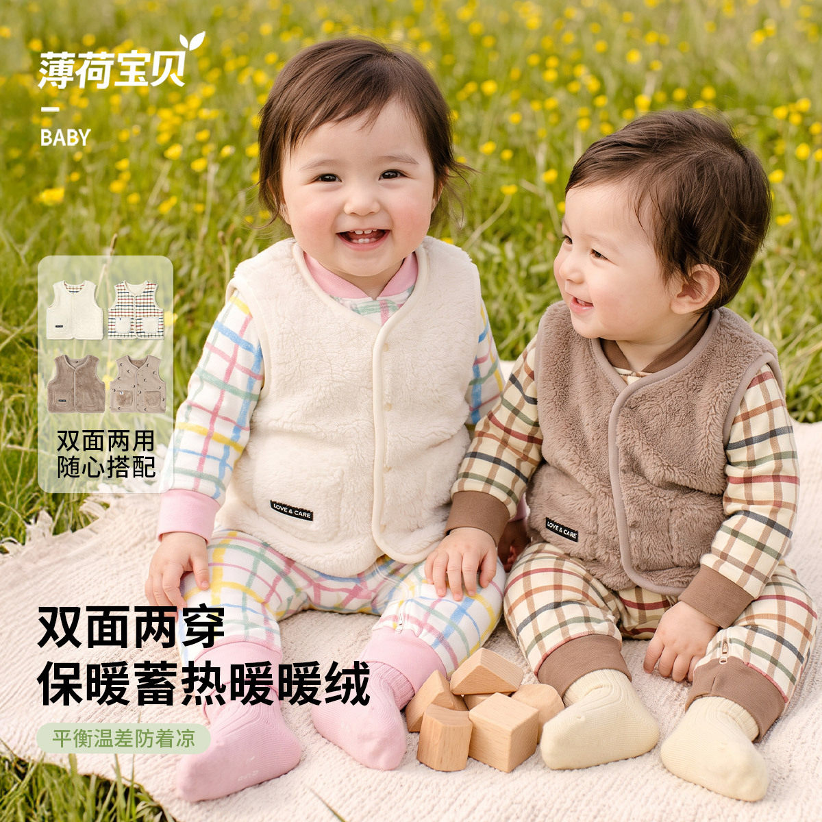 儿童加厚双面穿背心马甲外套
