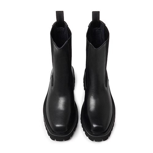 英伦风真皮方头厚底切尔西靴