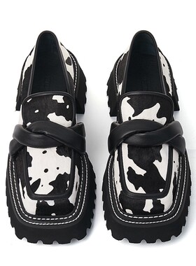 微瑕158包邮断码清仓不退不换真皮马毛方头奶牛纹乐福鞋单鞋女