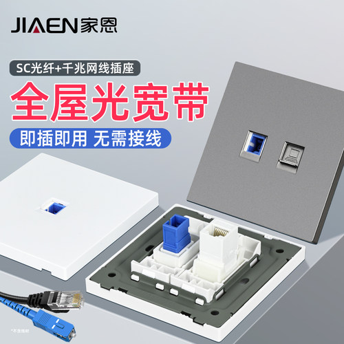 家恩暗装86型光纤插座面板