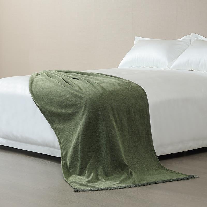 梦幻满屋现代绿色流苏搭毯酒店民宿床旗床尾巾客厅卧室沙发毯