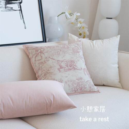 法式朱伊纹抱枕粉色靠垫客厅沙发靠枕轻复古少女靠包复古床头靠背
