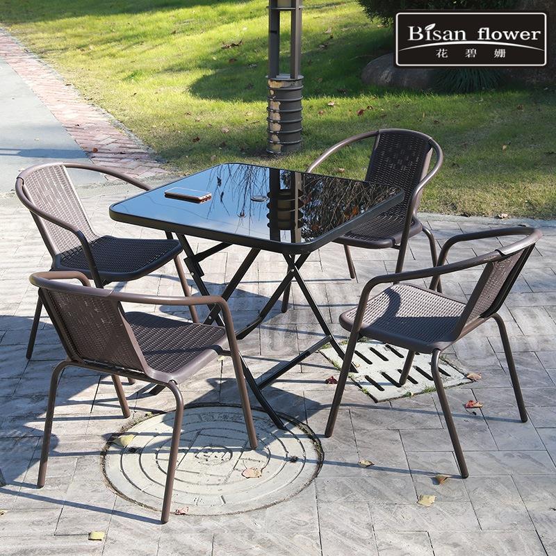 户外藤椅阳台休闲 ??靠背防水椅子庭院铁艺露天室外餐饮藤编桌椅