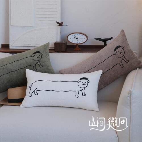 原来的狗枕头矩形腰枕头袋垫风格床边沙发垫奶油风格软装饰