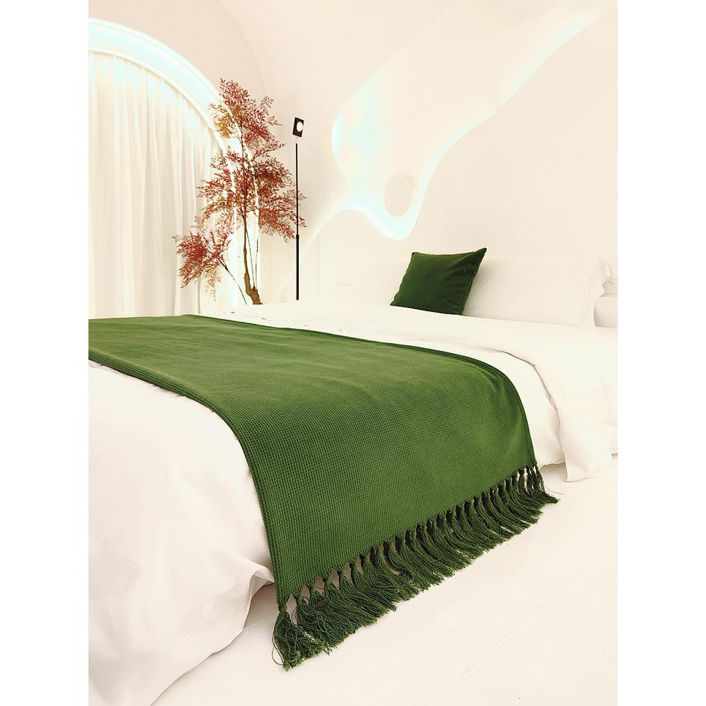 轻奢酒店床旗床尾巾床尾毯风美式果绿色沙发盖毯装饰搭毯搭巾