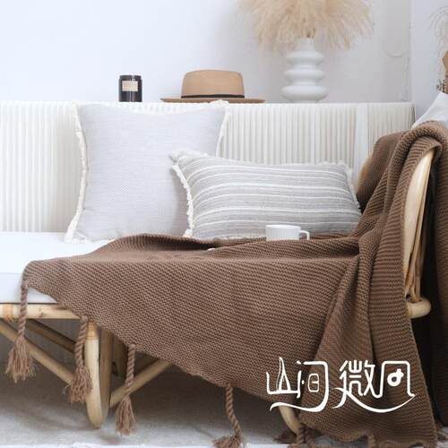 中古风搭毯现代简约搭毯床尾巾复古咖色沙发巾床搭巾样板房