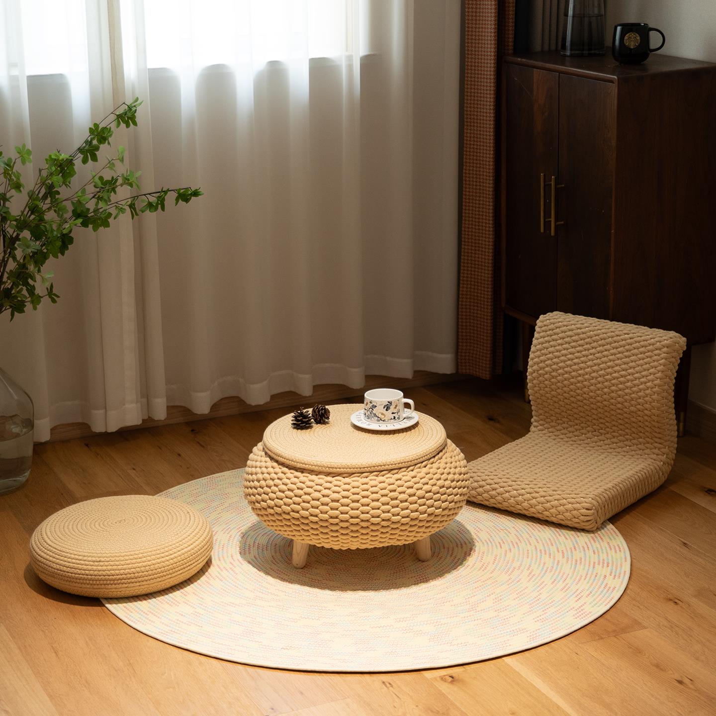 蒲素飘窗小桌子小茶几三件套榻榻米茶桌窗阳台地桌轻奢日式小矮桌