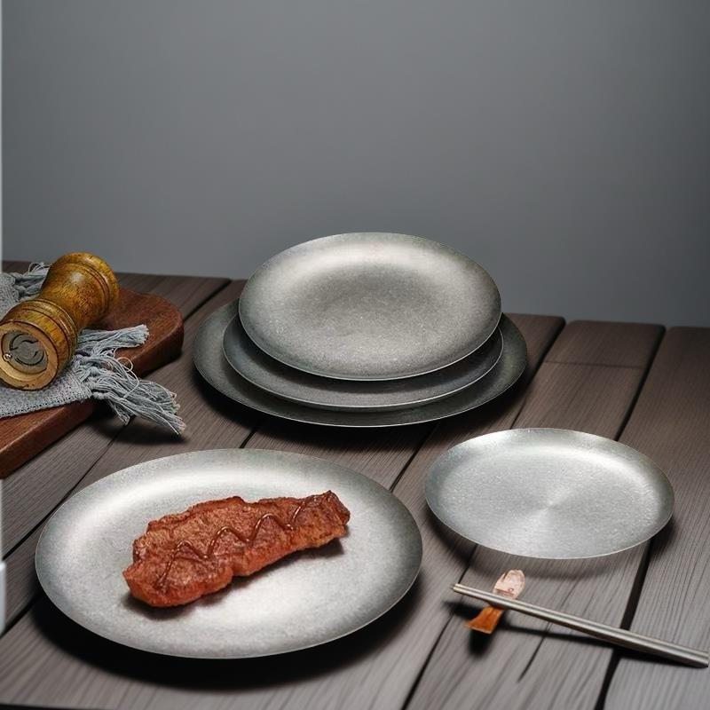 复古创意餐盘不锈钢咖喱鸡饭盘子平盘餐具托盘小吐骨碟子圆盘浅盘