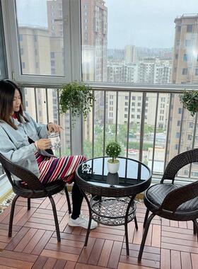 藤编藤椅三件套喝茶桌阳台小桌椅户外庭院茶几组合露天休闲滕椅子
