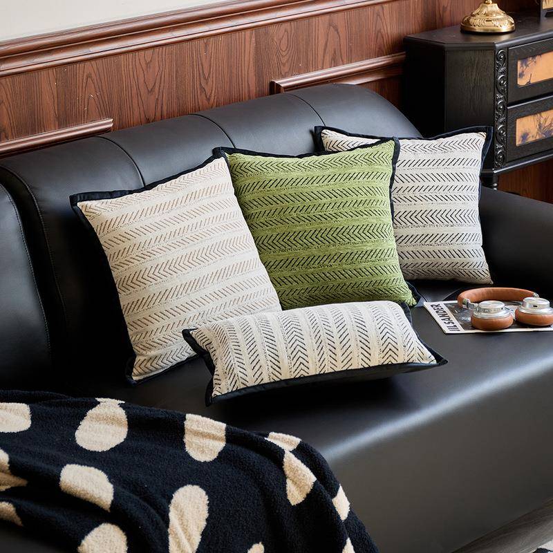 侘寂风加厚雪人字鱼骨纹抱枕套客厅沙发方形腰枕大靠垫套
