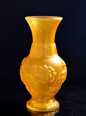 佛具彷琉璃莲花花瓶供佛玻璃插花瓶彩色富贵竹花瓶花干花插花瓶